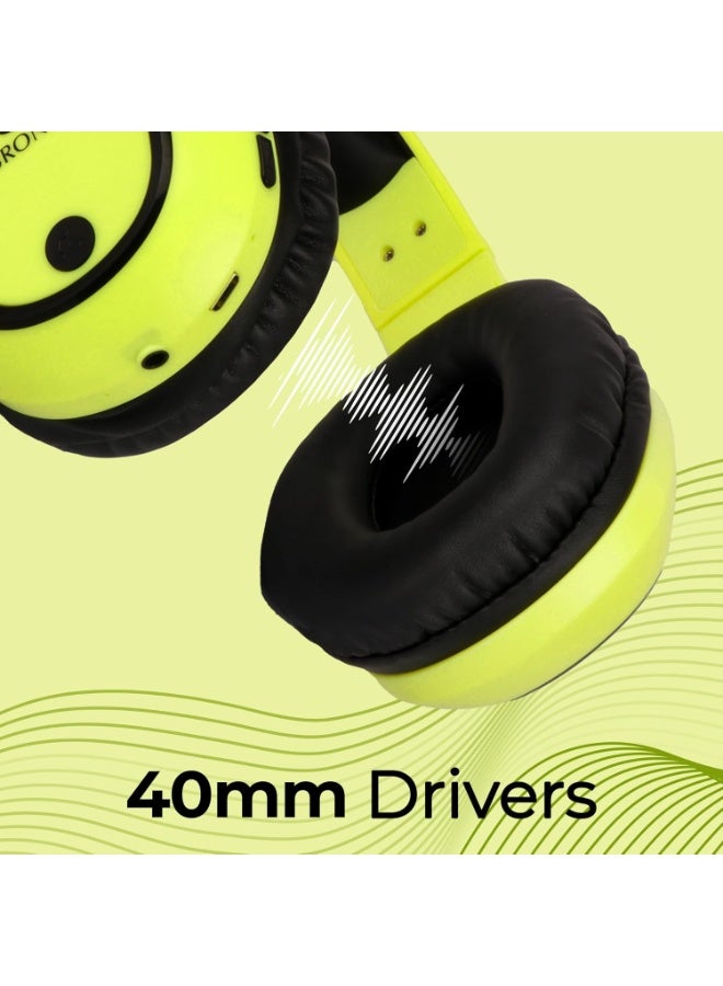 ZEBRONICS Thunder Bluetooth Wireless On Ear Headphone FM, mSD, 60hrs Playback with Mic (Neon Yellow) - Image 2